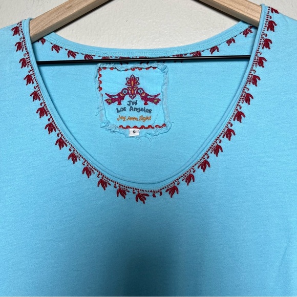 Johnny Was Women Tunic Top‎ Small Blue Embroidered Cotton Front Pocket Hippie - Picture 5 of 12